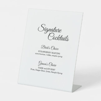 Signe De Table Simple noir et blanc Calligraphie Cocktail Menu