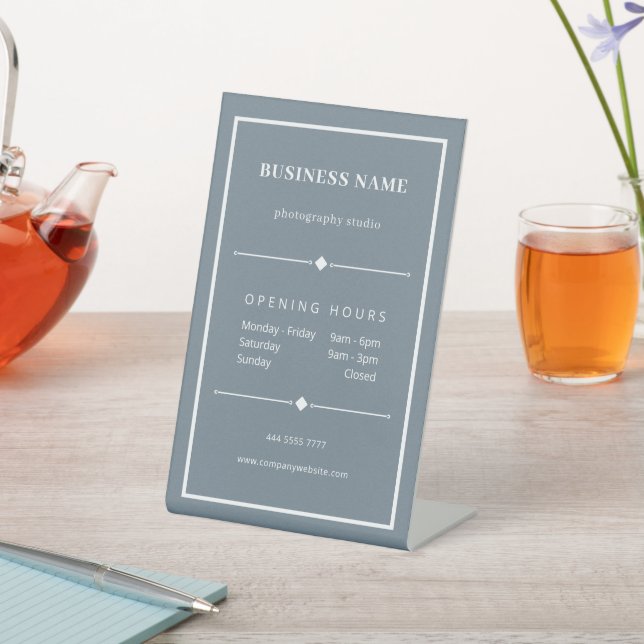 Signe De Table Simple White Business Office Opening Hours Blue (In SItu)