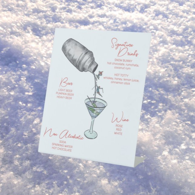Signe De Table Ski Watercolor Boissons Bar (Créateur téléchargé)