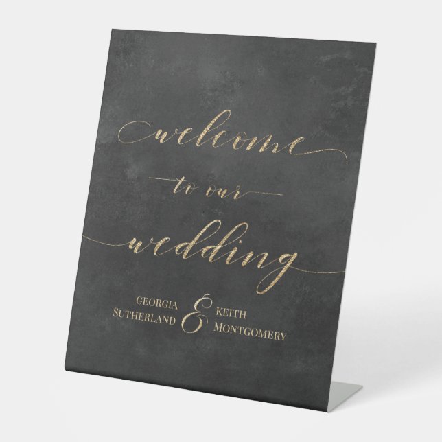 Signe De Table Smoky Black & Gold Elegance Bienvenue À Notre Mari (Recto)