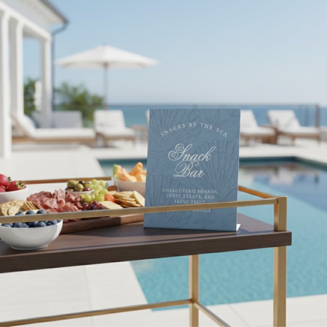 Signe De Table Snack Bar Coastal Blue Seashell Bachelorette (Snack Bar Coastal Blue Seashell Bachelorette Pedestal Sign)
