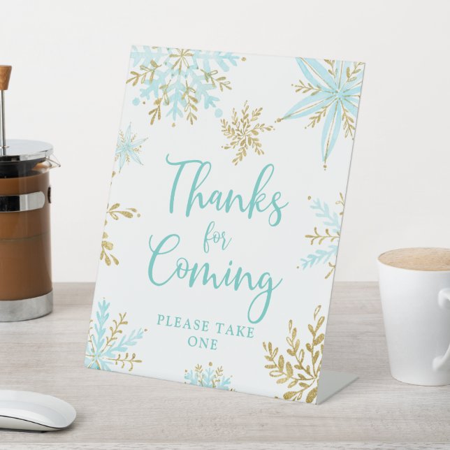 Signe De Table Snowflake Winter Shower Thanks for Coming Pedestal (In SItu)