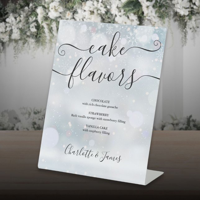 Signe De Table Snowflakes Signature Script Saveurs de gâteau (Winter Snowflakes Signature Script Cake Flavors Pedestal Sign)