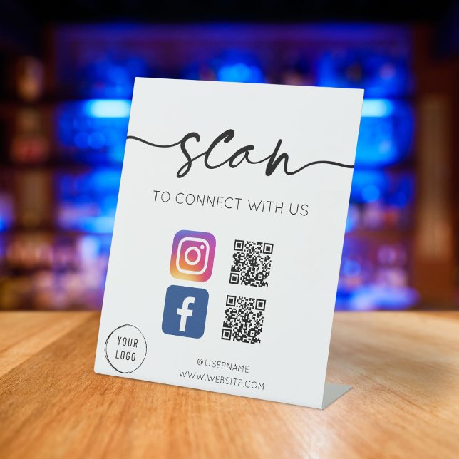 Signe De Table Social Media QR Code Blanc (Créateur téléchargé)