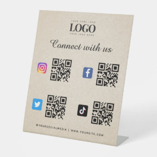 Signe De Table Social Media Qr Code Logo Twitter Facebook Beige