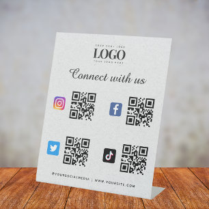 Signe De Table Social Media Qr Code Logo Twitter Facebook Gray