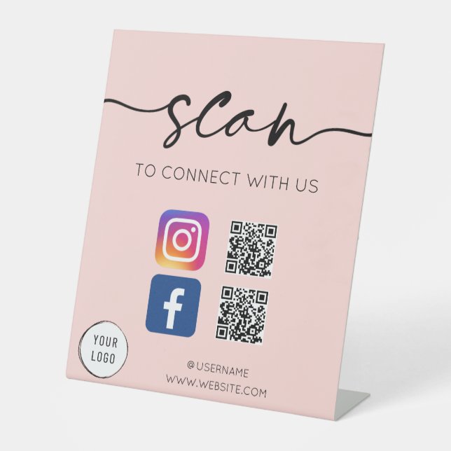 Signe De Table Social Media QR Code Soft Rose (Recto)