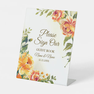 Signe De Table Soirée de mariage Orange Jaune Rouge Floral Vert
