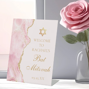 Signe De Table Soirée personnalisée Bat mitzvah d'âge rose