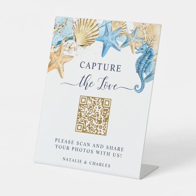 Signe De Table Sous la mer Capture l'amour QR Code Mariage (Recto)
