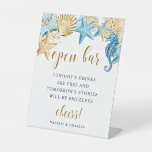 Signe De Table Sous le Sea Blue Gold Mariage Open Bar