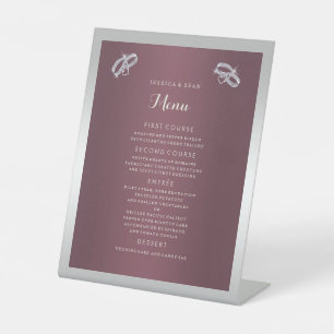 Signe De Table Sparkly Argent Anneaux & Burgandy Menu Mariage