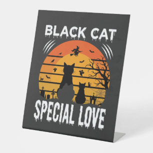 Signe De Table Spécial Chat Noir Halloween Amour Design Gothique