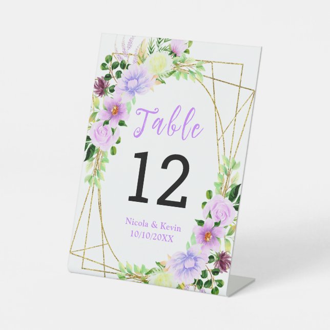 Signe De Table Spring Purple Flowers with Foliage (Recto)