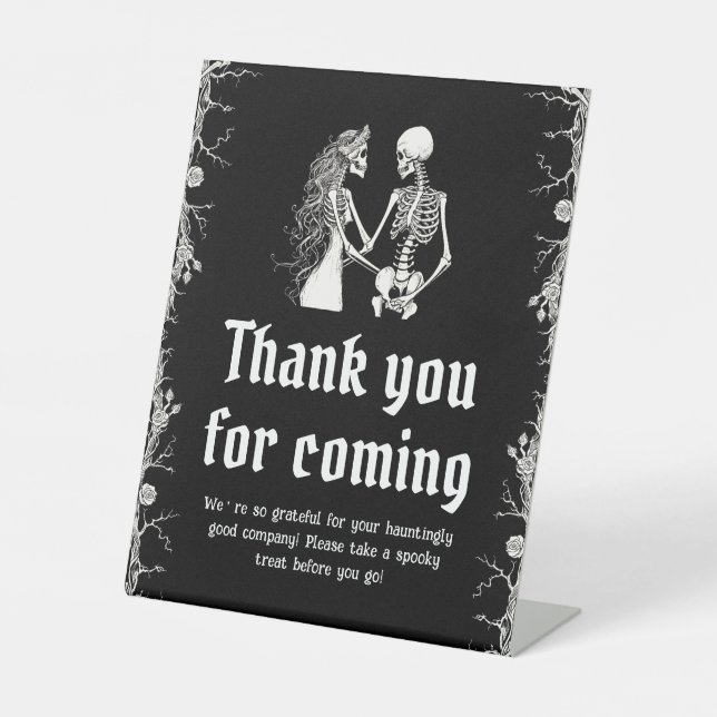 Signe De Table Squelette gothique de Halloween Merci d'être venu (Recto)