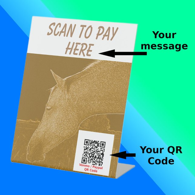 Signe De Table Stall Scan2Pay Golden Brown Horse (Front with Background)