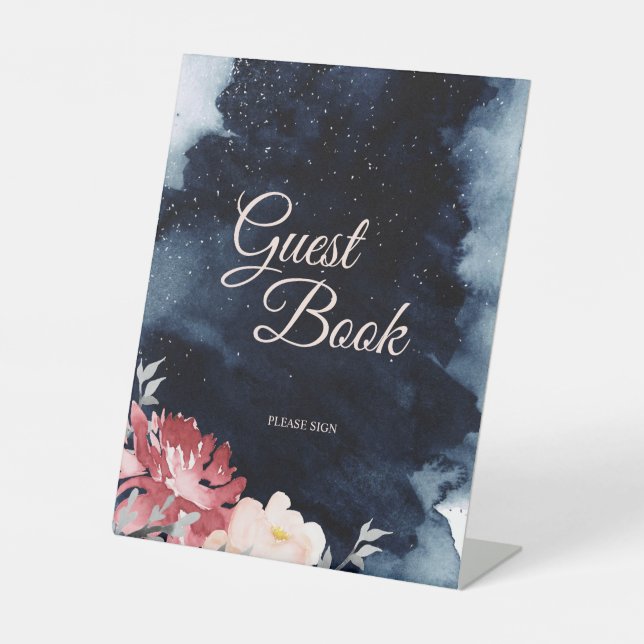 Signe De Table Starry Night Floral Mariage Livre d'invité (Recto)