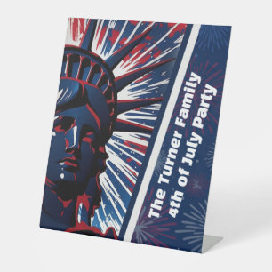 Signe De Table Statue patriotique rouge bleue de la liberté 4 jui
