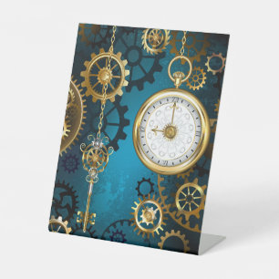 Signe De Table Steampunk Arrière - plan turquoise avec Gears