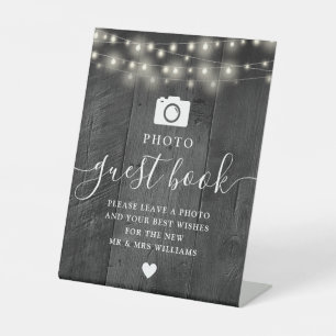 Signe De Table String Lights Black Barn Wood Photo Livre d'invité