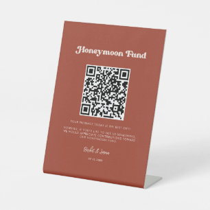 Signe De Table Stylish retro Terracotta Honeymoon fund Code QR