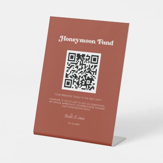 Signe De Table Stylish retro Terracotta Honeymoon fund Code QR (Recto)