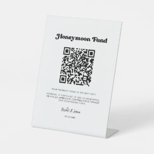 Signe De Table Stylo retro noir & blanc Honeymoon fund Code QR