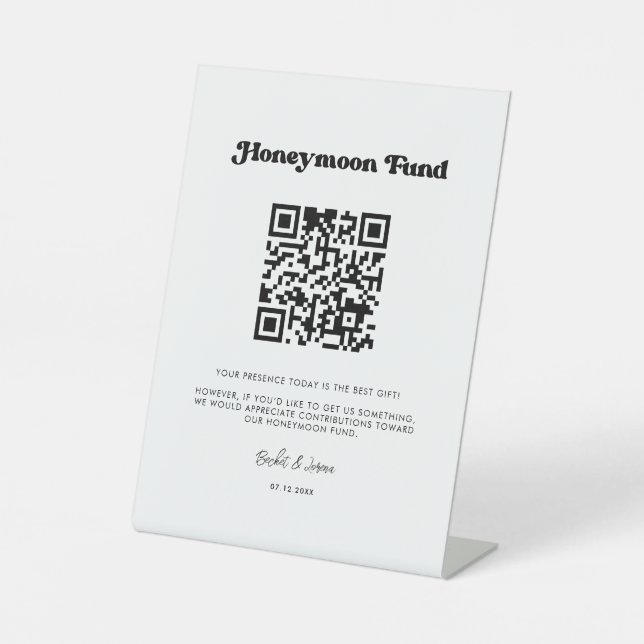 Signe De Table Stylo retro noir & blanc Honeymoon fund Code QR (Recto)