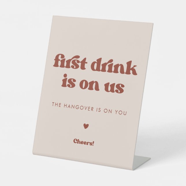Signe De Table Stylo retro Peach Pink First drink est sur nous (Recto)