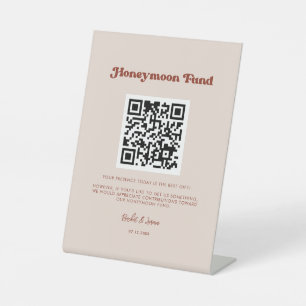 Signe De Table Stylo retro Peach Pink Honeymoon fund Code QR