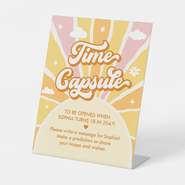 Signe De Table Sun 1er Anniversaire Fille Heure Capsule (Recto)