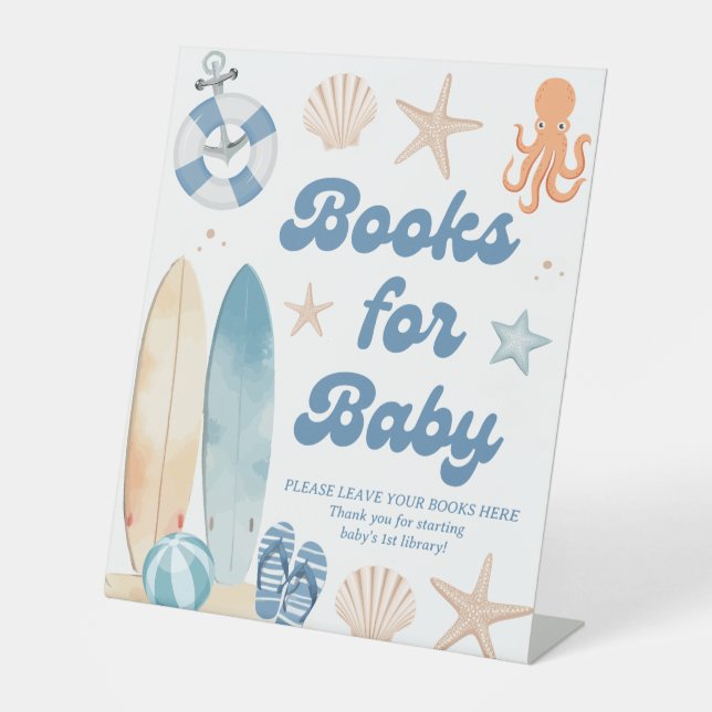 Signe De Table Surfboard Baby shower côtier Livres pour bébé (Recto)