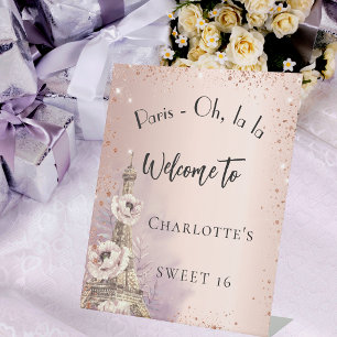 Signe De Table Sweet 16 Paris tour eiffel rose or bienvenue