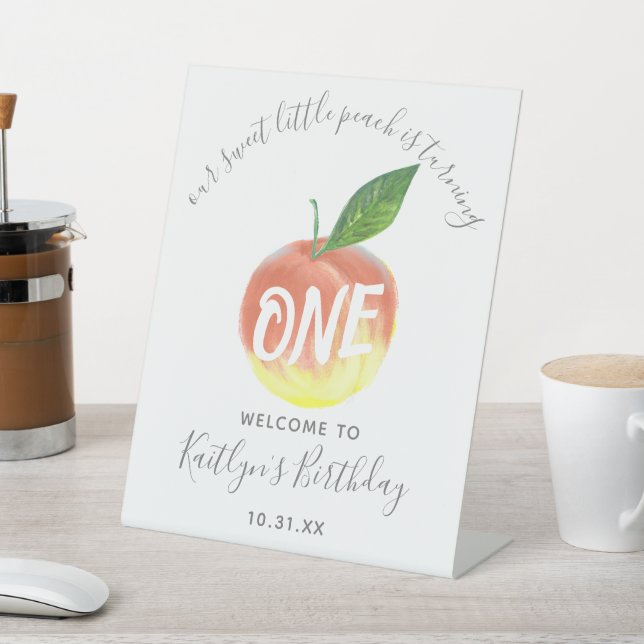 Signe De Table Sweet Little Peach 1er anniversaire Bienvenue (In SItu)