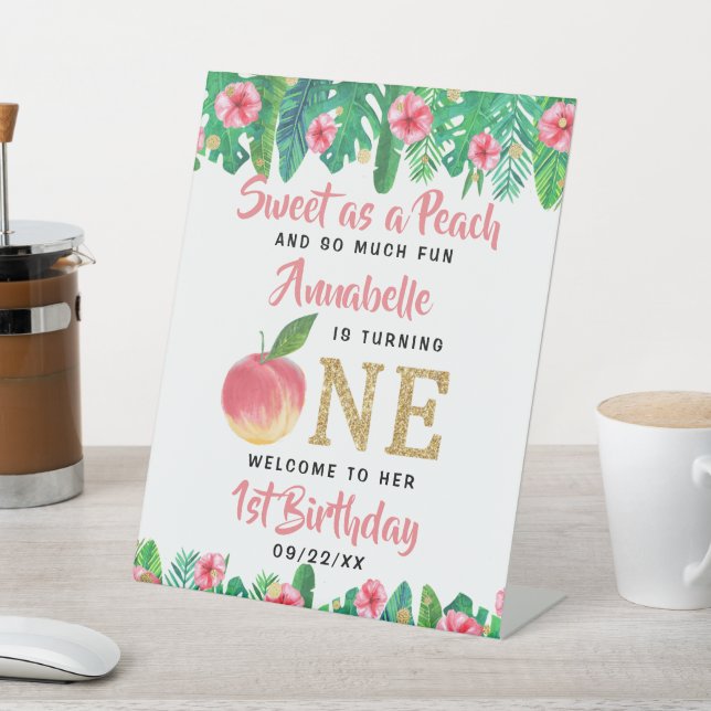 Signe De Table Sweet Peach Girls 1er Anniversaire Bienvenue (In SItu)