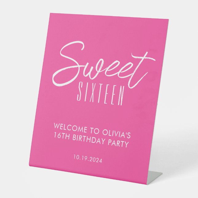 Signe De Table Sweet sixteen moderne rose 16e anniversaire bienve (Recto)