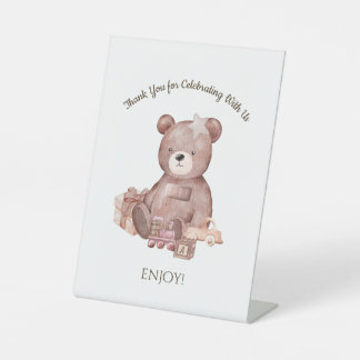 Signe De Table Sweet Teddy Bear Baby Shower Pedestal Sign