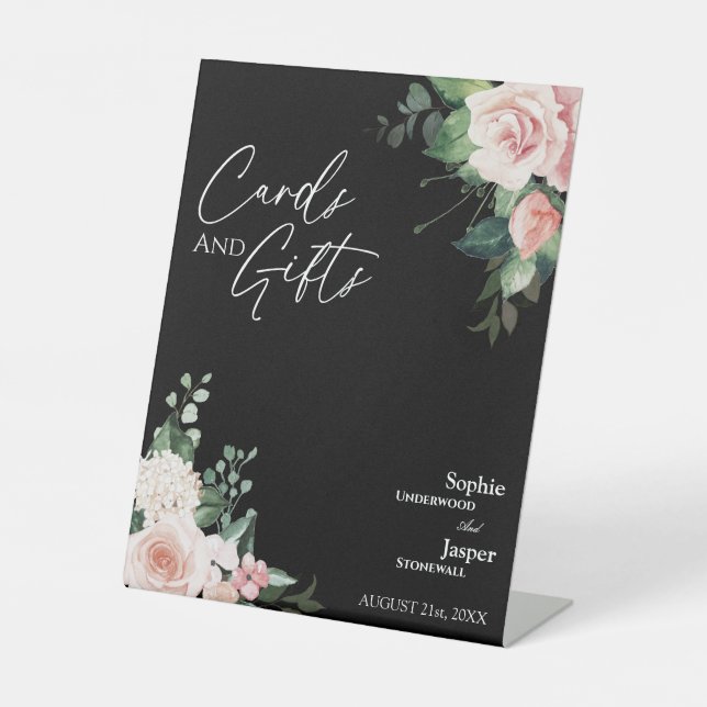 Signe De Table Symbole Blush Floral Black Wedding Cartes et Cadea (Recto)