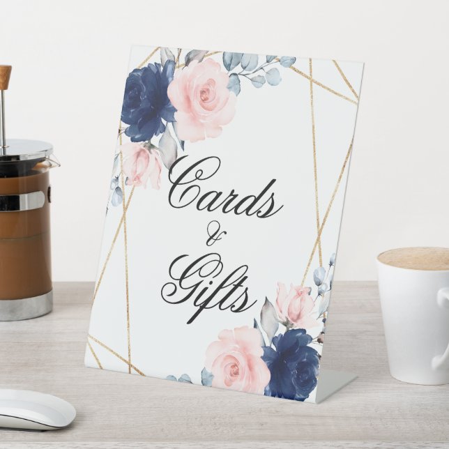 Signe De Table Symbole Blush Pink & Navy Blue Douche Cartes & Cad (In SItu)