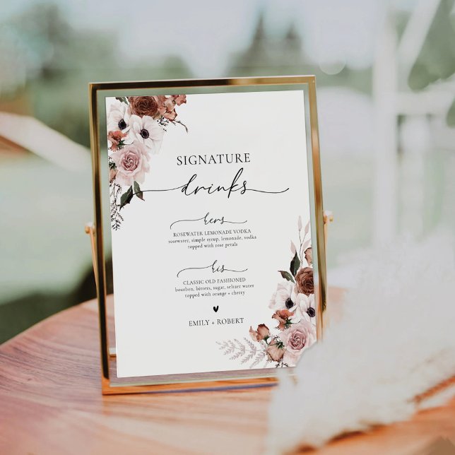 Signe De Table Symbole Boisson Floral de soie (Créateur téléchargé)