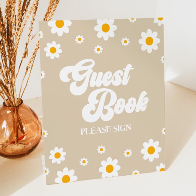 Signe De Table Symbole Brown Retro Daisy Flower Invité Book Party (Créateur téléchargé)
