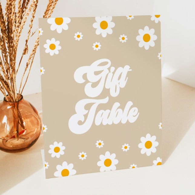 Signe De Table Symbole Brown Retro Daisy Flower Table cadeau (Créateur téléchargé)