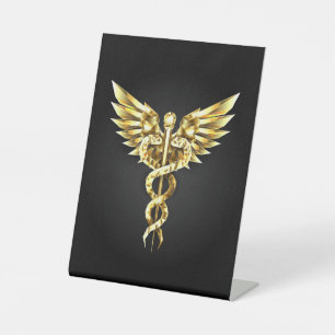 Signe De Table Symbole caducee polygonale or