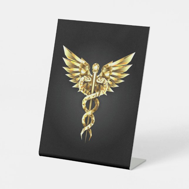 Signe De Table Symbole caducee polygonale or (Recto)