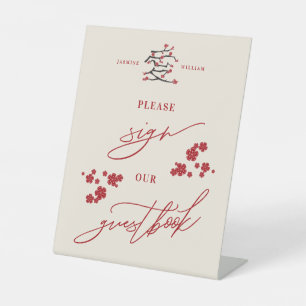 Signe De Table Symbole chinois Love Rouge Cherry Blossoms Livre d