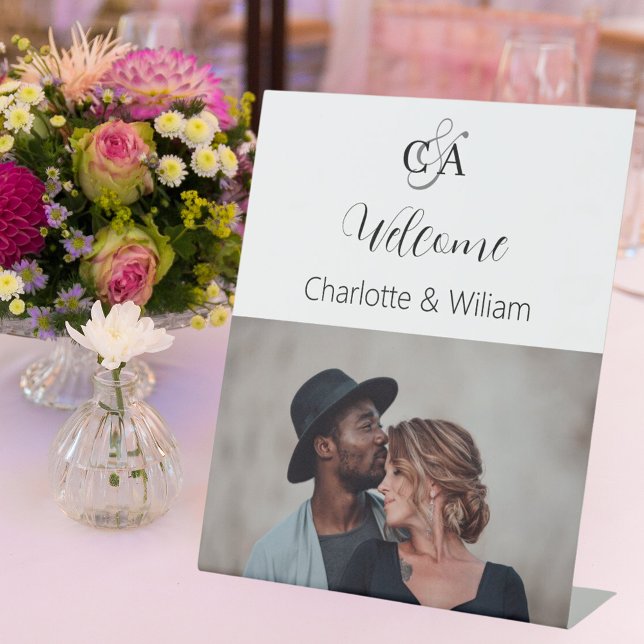 Signe De Table Symbole de bienvenue du mariage de monogramme phot (Créateur téléchargé)