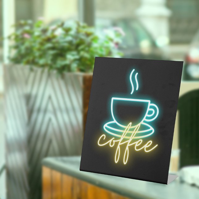 Signe De Table Symbole de café néon et texte (Créateur téléchargé)