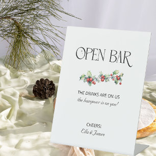 Signe De Table Symbole de mariage d'hiver Holly et Berries Open B