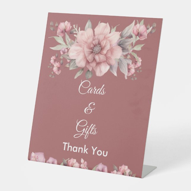 Signe De Table Symbole de mariage rose avec cartes et cadeaux (Recto)