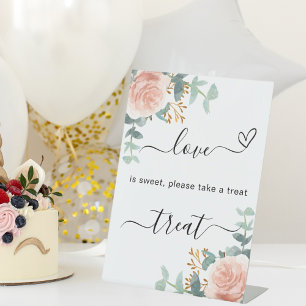 Signe De Table Symbole de traitement mariage rose or fleuri eucal